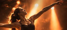 Dancer on stage under a theatrical spotlight